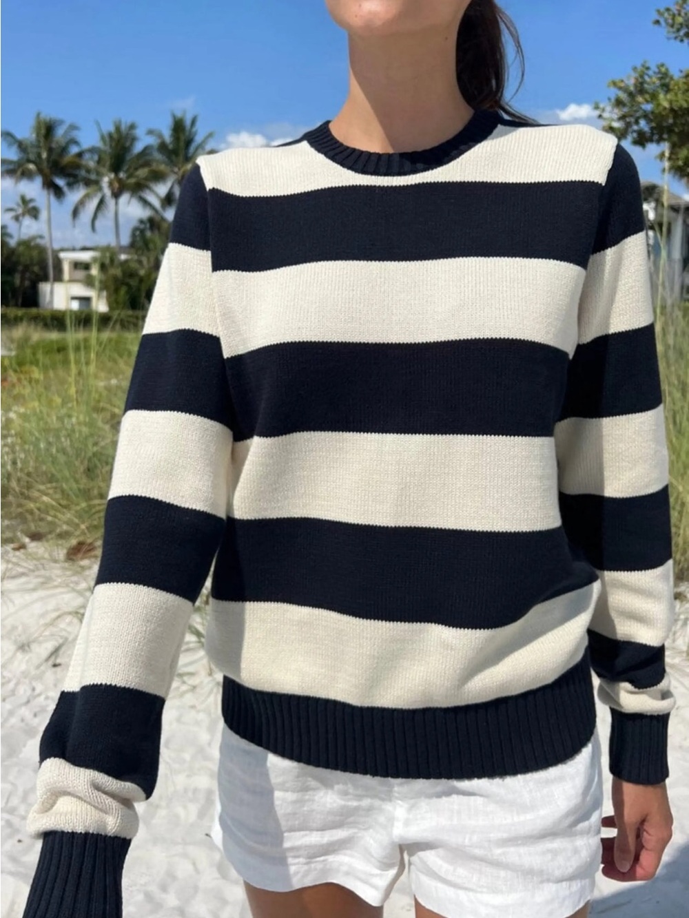 Brandy Melville Brianna Cotton Thick Stripe Sweater (Navy/Ivory)